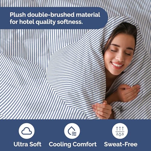 Duvet Cover Twin/Twin XL Size - Extra Soft Twin/Twin XL Size Duvet Cover - Lightweight, Breathable & Cozy w/ Zipper Closures and Ties - 68" x 90" Inches - (Blue Stripes 2) Comforter Not Included CGK Unlimited