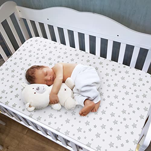 Crib Sheets for Boys or Girls 2 Pack, Fitted Crib Sheet for Standard Size Crib and Toddler Mattresses, Soft and Breathable Material, Grey & White Moonsea