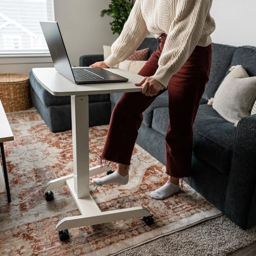 Mount-It! Adjustable Rolling Laptop Desk, Mobile Standing Desk with Wheels, Small Sit-Stand Computer Cart for Home, Office, or Classroom, 29.6–44.2" Height, 23.6"x20.5" Desktop, White Mount-It!