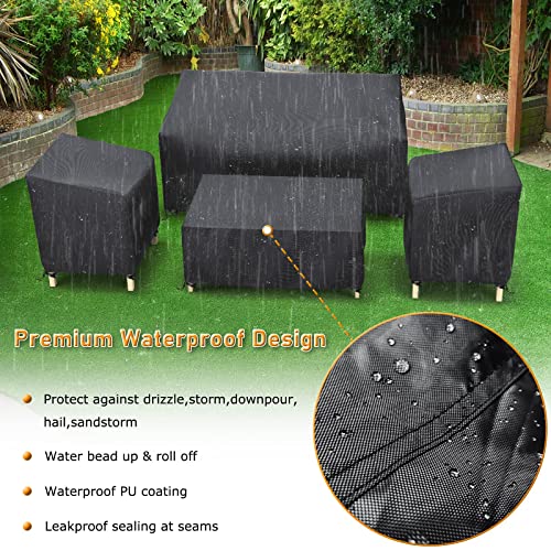 STARTWO Outdoor Furniture Cover Waterproof, Patio Furniture Covers 4 Piece Set, Heavy Duty 500D Patio Furniture Set Cover for Chairs, Couch, Table Coffee, Black STARTWO