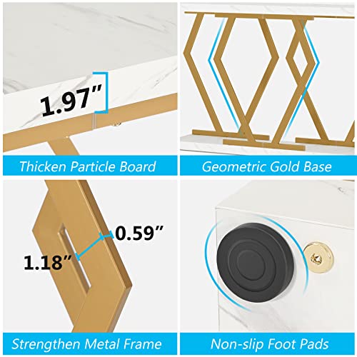 Tribesigns 70.9 Inch Extra Long Sofa Table, White and Gold Console Table with Faux Marble Tabletop, Modern Long Entryway Table with Gold Frame Tribesigns