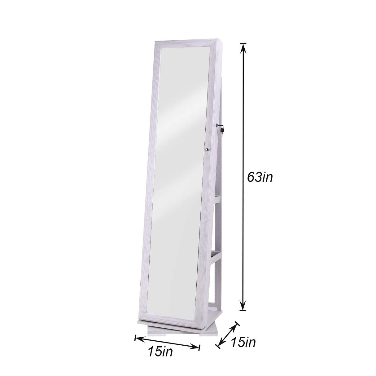 sogesfurniture Lockable Floor Standing Wooden Jewelry Armoire with Full Length Mirror 360°Rotatable Jewelry Organizer Cabinet Lockable with Storage sogesfurniture