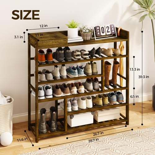 Bamworld Shoe Rack for Front Door Entrance Bamboo Shoe Organizer with Storage Box Free Standing Shoe Cabinet Wooden Shoe Storage Shelf for entryway, Closet and Doorway (Dark Brown) Bamworld