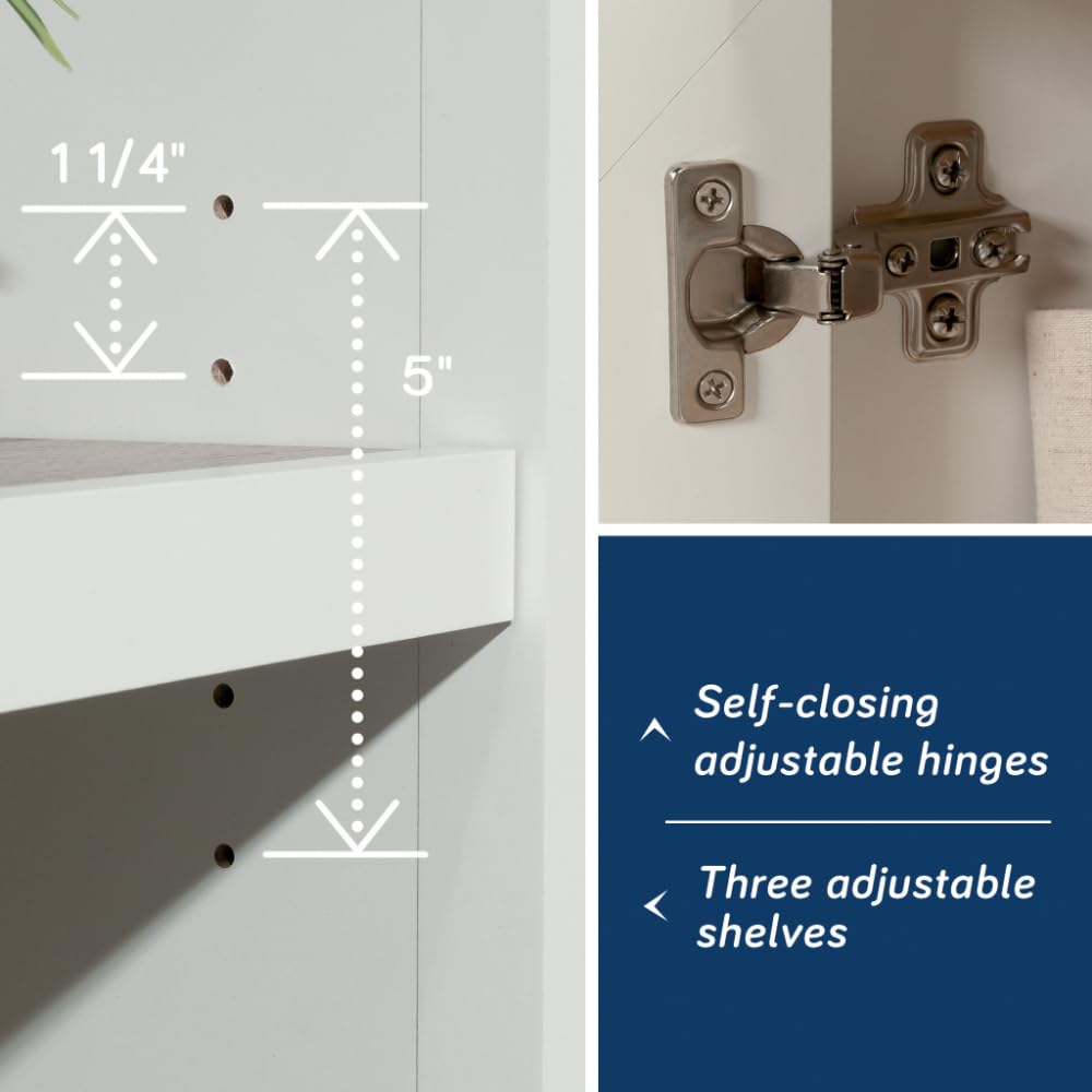 Sauder Cottage Road Book Shelf, Bookshelf with Storage, Library Bookcase with Doors and Adjustable Shelves, in Soft White Finish Sauder