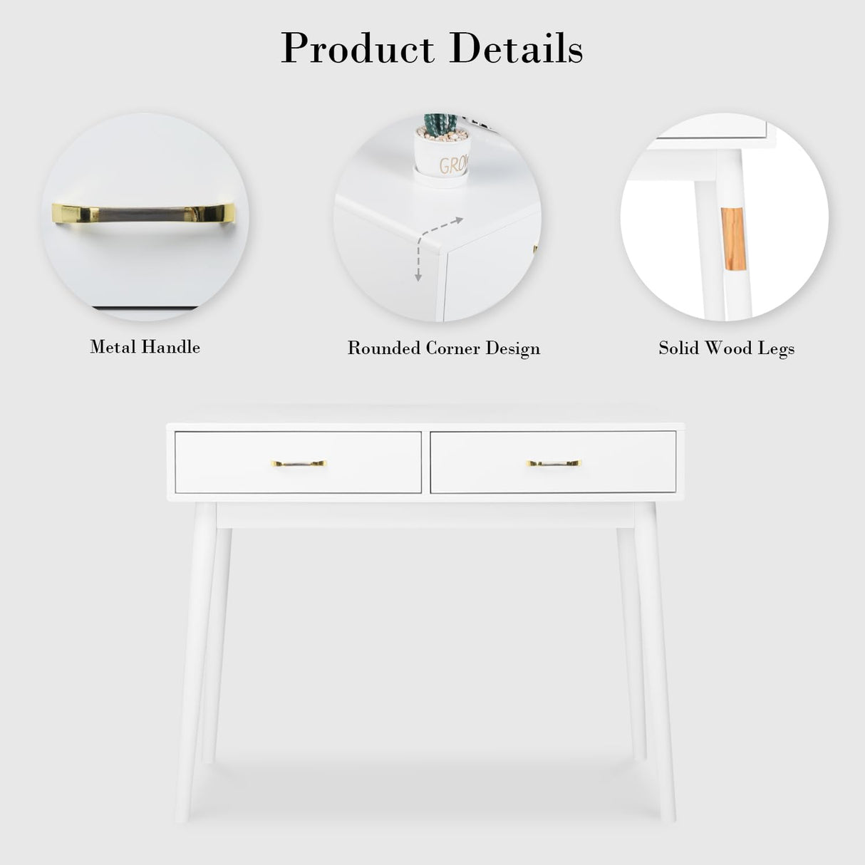 FUNKOCO White Small Desk with Drawers - 40 Inch Home Office Study Writing Desk for Bedroom, Vanity Desk with 4 Solid Legs, Modern Computer Desk for Small Spaces FUNKOCO