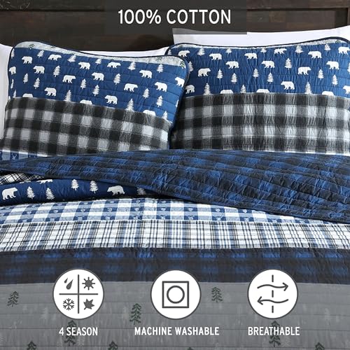 Eddie Bauer - Queen Quilt Set, Reversible Cotton Bedding with Matching Shams, Luxurious Bedding Set (Blue Creek Navy, Queen) Eddie Bauer
