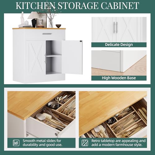 Shintenchi Farmhouse Storage Cabinets with Doors and Shelves,Kitchen Barn Door Storage Cabinet with Drawers,Coffee Bar Cabinet Buffest Sideboard for Dining Room,Bathroom,Entryway Shintenchi