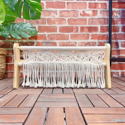 TOYAFUN Boho Cat Hammock Bed - Macrame Elevated Cat Bed for Indoor Cats, Free-Standing Breathable Cat Chair, Wooden Cat Swing Bed Pet Furniture Gift for Cats and Small Dogs TOYAFUN
