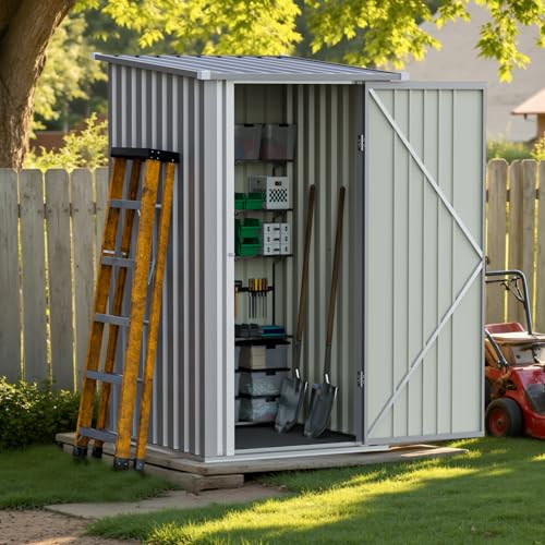 Greesum 3×3FT Outdoor Storage Shed, Metal Patio Storaged Sheds with Lockable Doors, Sheds & Outdoor Storage for Backyard, Pool and Garden, Gray Greesum