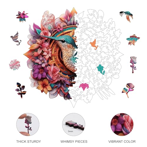 Ruikiyart Wooden Puzzles for Adults Mandala Hummingbird Jigsaw Puzzles 200Pcs Unique Shapes Bird Puzzles Great Gift for Adults and Couples on Valentine's Day,Women's Day 11.3 x 11.3 Inches Ruikiyart
