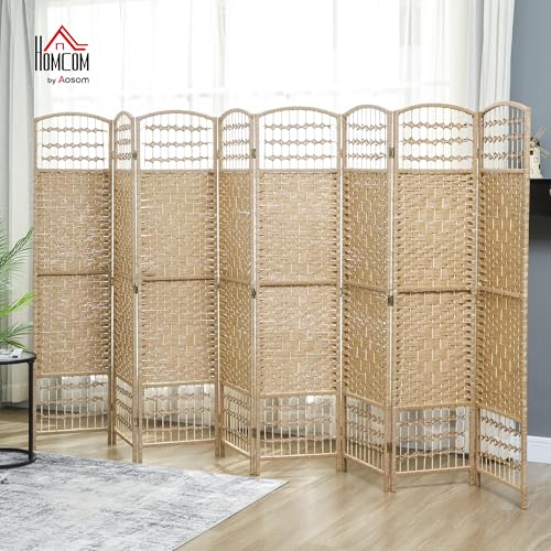 HOMCOM 8 Panel Room Divider, Folding Privacy Screen, 5.6' Room Separator, Wave Fiber Freestanding Partition Wall Divider, Natural HOMCOM