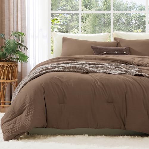 WRENSONGE King Size Comforter Set - 3 Pieces Brown Comforter Prewashed Soft Lightweight for All Seasons,Fluffy Down Alternative Comforter King Size with 2 Pillow Shams WRENSONGE