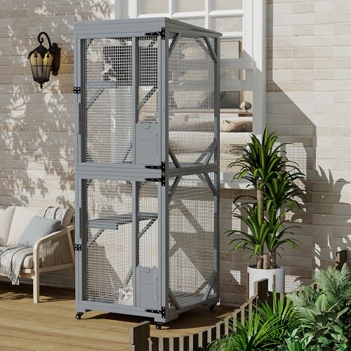 Outdoor Cats House with 4 Wheels, Walk-in Cat Cage, Catio Outdoor Enclosure Extra Large GarveeLife
