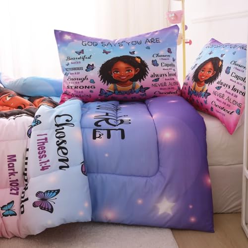 GRAT TIOC Black Girl Comforter Set Full Size for Kids,Black Girl Magic Bedding Set,God Says You are Christian Comforter for Bed Bedroom Sets GRAT TIOC