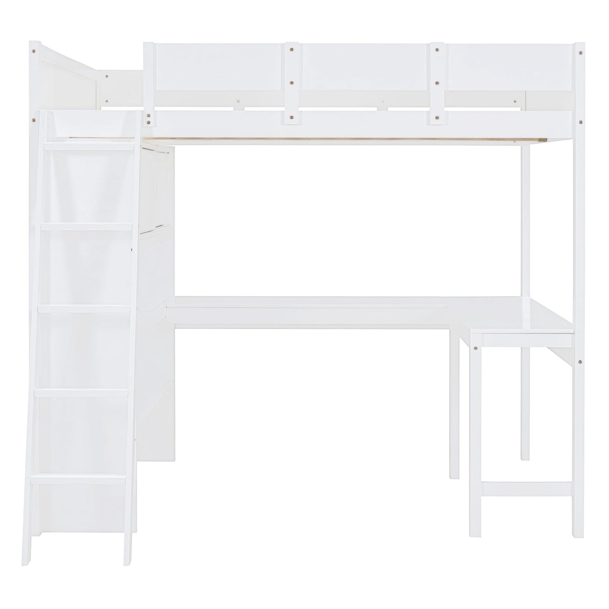 Merax White Full Loft Bed with Integrated Desk and Bookshelf – Space-Saving Solid Pine Design Merax