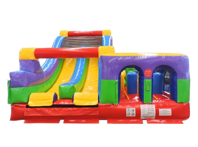 29'L Radical Run Inflatable Obstacle Course with Climbing Wall, Retro Rainbow, 16' Wide x 15' Height, Commercial Grade Interactive Bounce House, Includes: Blower and Stakes TentandTable