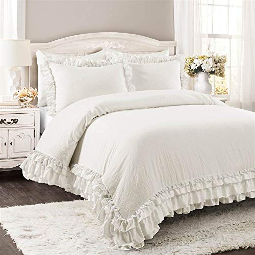 Lush Decor Ella Ruffle Lace Comforter, 2 Piece Set, Twin, Ivory - Cute Comforter - Twin Bedding Set - White Bedding - Coquette Decor - White Lace Trim - Ruffle Trim Lush Decor