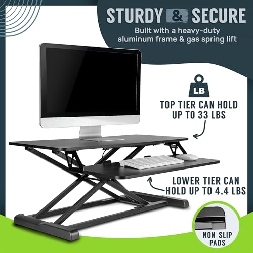 TechOrbits Standing Desk Converter - 32 Inch Adjustable Sit to Stand Up Workstation, Particle Board, Dual Monitor Desktop Riser with Keyboard Tray, for Home Office Laptop, Black 32" TechOrbits