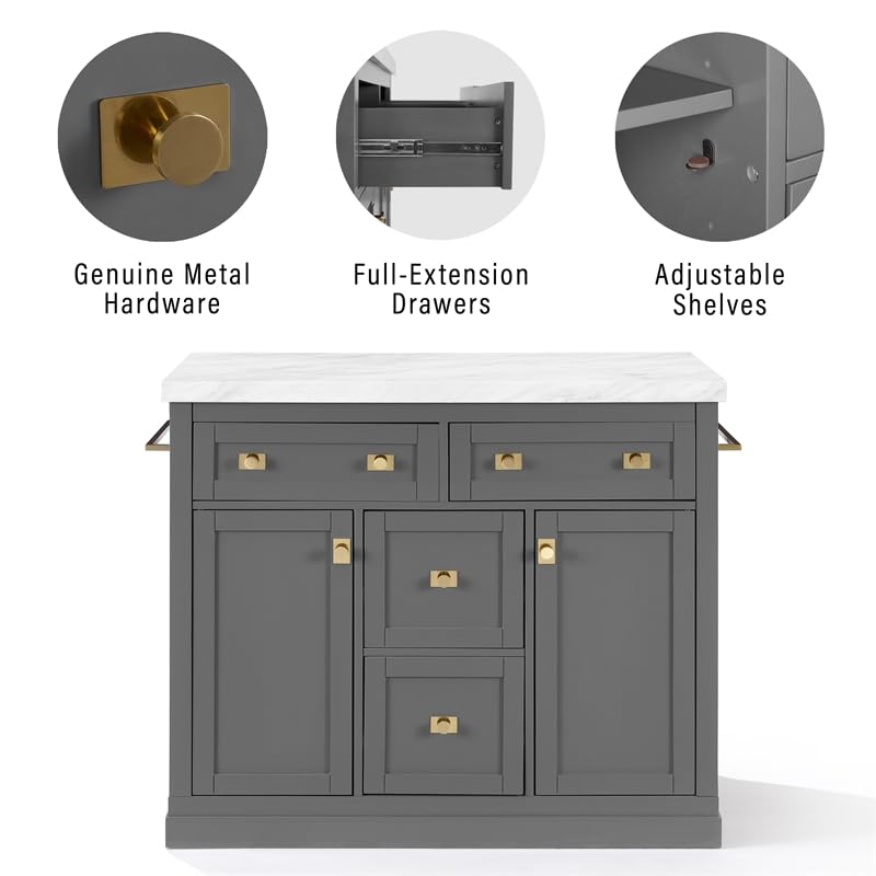 Pemberly Row Modern Wood Kitchen Island with Storage in Gray/White Pemberly Row