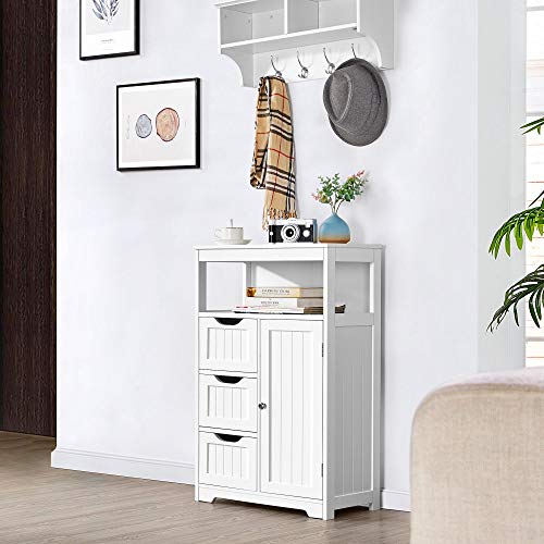 Yaheetech White Wooden Bathroom Floor Cabinet with 1 Door and 3 Drawers for Versatile Storage Yaheetech