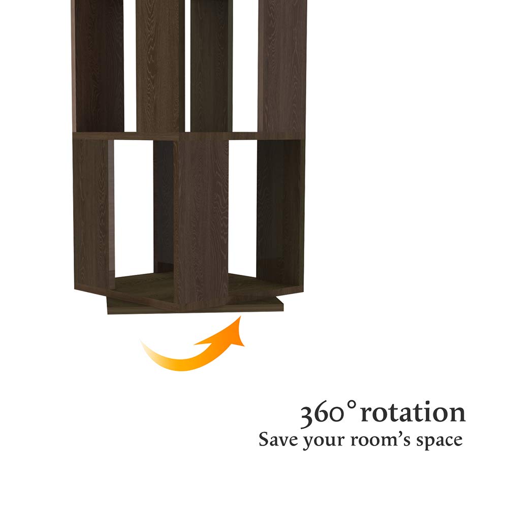 6-Tier Rotating Bookshelf by 4HOMART - Multi-Functional Floor Rack in Black Walnut for Stylish Storage 4HOMART