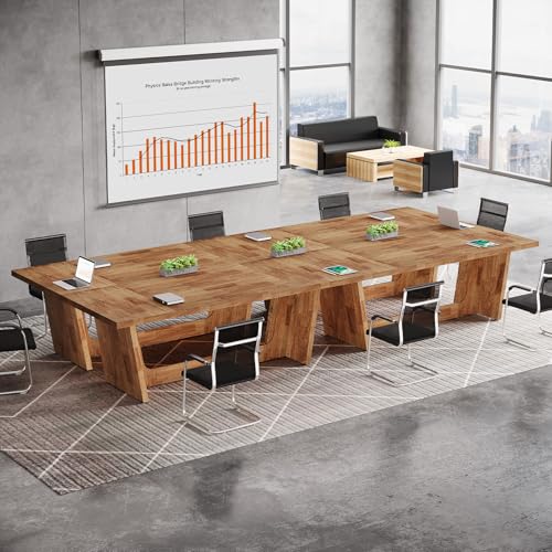 Tribesigns 14-16 People Conference Table, 12 FT Large Rectangular Meeting Seminar Table, Modern Solid Executive Office Business Furniture Boardroom Desk for Office (Set of 4, Light Brown) Tribesigns
