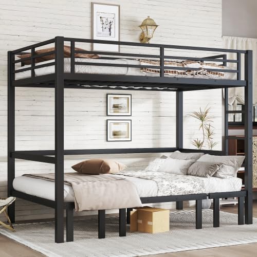 Harper & Bright Designs Full Over Full Pull-Out Metal Bunk Bed, Lower Bunk Can be Pulled Out in Three Sections, Top Bed Equipped with Safety Guardrails, Black Harper & Bright Designs