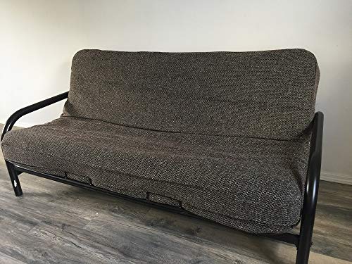 OctoRose Full Size 3 Side Zipper Premium Upholstery Basketweave Thick Linen Brown Mixed Futon Cover Slipcover/Sofa Day Bed Couch Mattress Cover Couch Protector (Cover ONLY) (Linen-Brown) OctoRose
