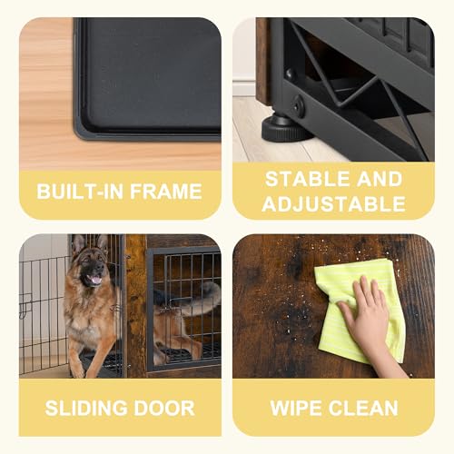 JY QAQA Dog Crate Furniture, Wooden Dog Crate Table, Dog's Furniture with Double-Doors, Indoor Dog Kennel, Dog Cage/Brown/XL JY QAQA PET