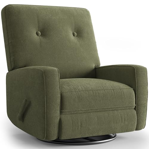 IDEALHOUSE Recliner Chair, 360° Swivel Rocking Glider Chair for Adults with Adjustable Backrest & Footrest, Cozy Corduroy Upholstered Armchair for Living Rooms, Bedrooms, Apartments, Green