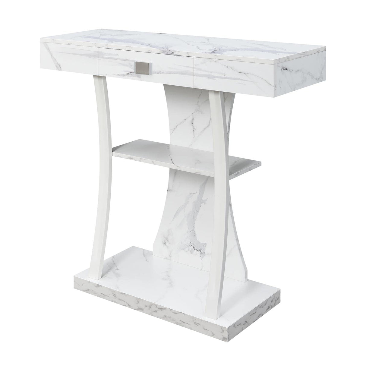 Convenience Concepts Newport Console Table with Shelves, White Faux Marble/White Convenience Concepts