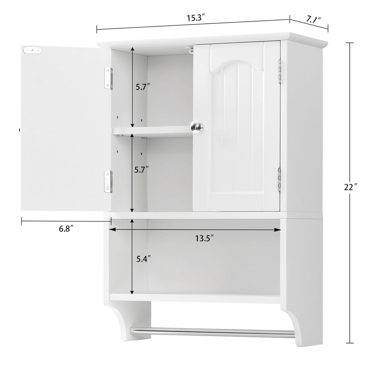 TEENFON Bathroom Wall Cabinet with Adjustable Shelves and Towel Rack, Wall Mounted Over The Toilet Storage Cabinet for Bathroom, Living Room, White 7.09" D x 15.35" W x 22.04" H TEENFON
