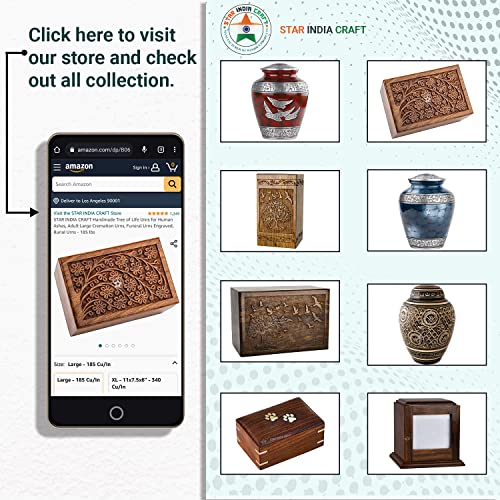 STAR INDIA CRAFT SIC Rosewood Hand Engraved Urn for Human Ashes Adult Female & Male or Pets, Peaceful Funeral Keepsake Decorative Wooden Box, Burial STAR INDIA CRAFT