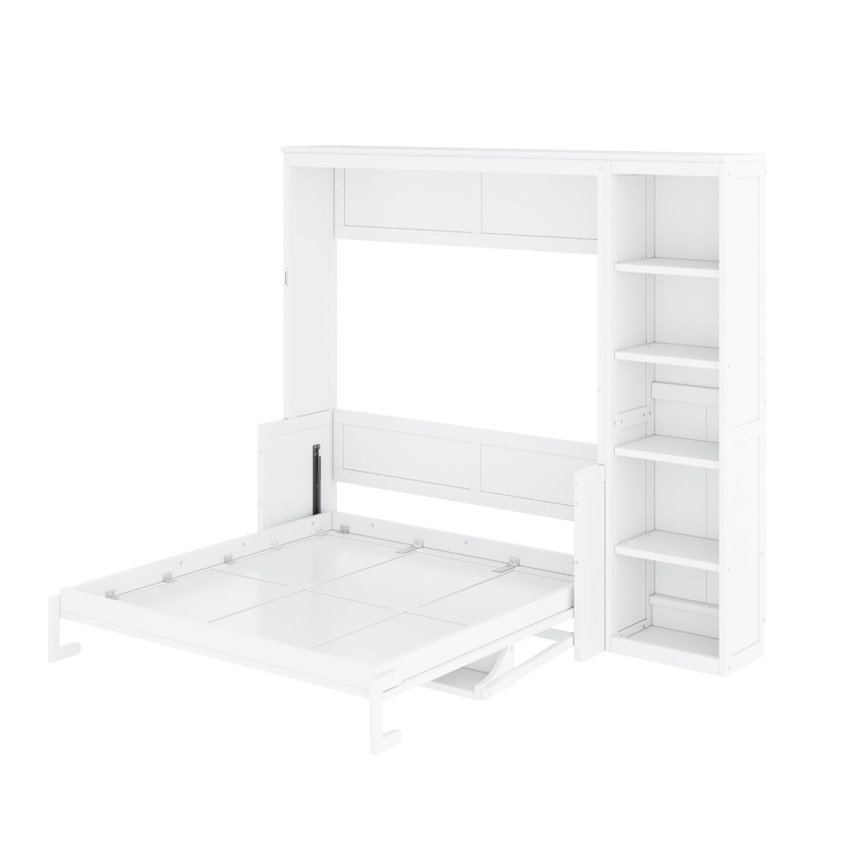 SOFTSEA Full Size Horizontal Murphy Bed with Desk & Shelves, Hideaway Wall Bed Cabinet with Gas Struts, Space-Saving Foldable Bed with Bookshelves for Guest Room Bedroom Office, White SOFTSEA