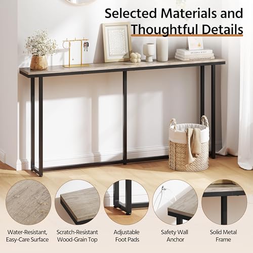 Yaheetech Narrow Console Table with Sturdy Metal Frame, 71 Inch Extra Long Entryway Sofa Table for Behind Couch, Hallway, Living Room, Gray Yaheetech