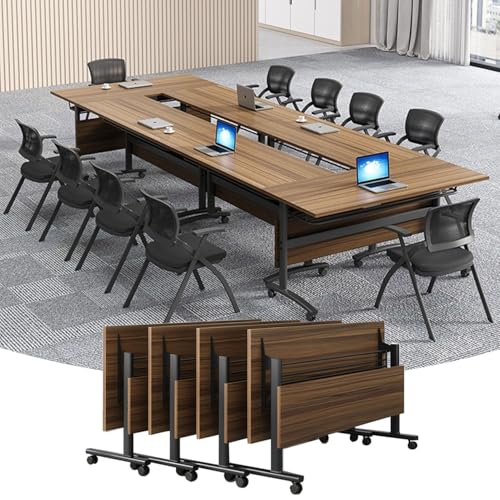Mobile Conference Table,Modular Meeting Seminar Table,Portable Rolling Conference Training Table with Silent wheels,Folding Flip Top Conference Room Tables for Office,Classroom,Meeting (8pcs, 47.2in) Relgix