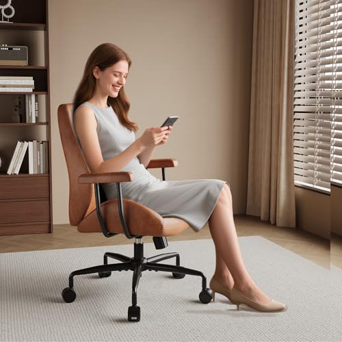 Ergonomic Office Chair 330LBS, Reclining Swivel Mid Back Desk Chair with Adjustable Height, Thickened Cushions, Comfy Executive Armchair for Home Office Synorla