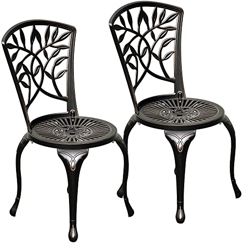 DWVO Outdoor Cast Aluminum Outdoor Chairs Set of 2, All-Weather Patio Dining Chair with Adjustable Feet for Balcony, Backyard, Deck, Garden, Hammered Bronze DWVO