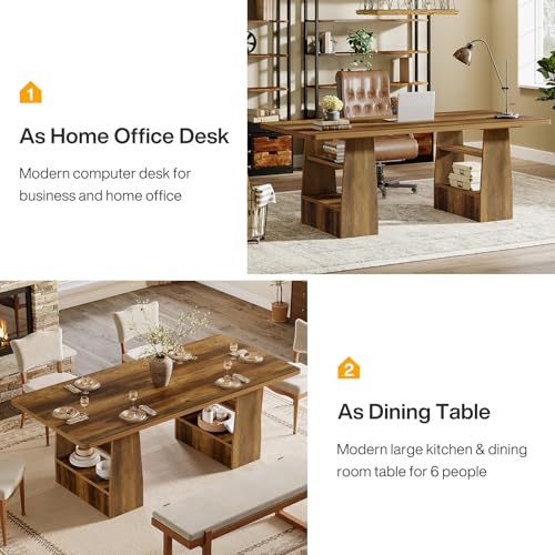 Tribesigns 63 inch Conference Table with 4 Shelves, Rectangular Meeting Table for Office, Large Sturdy Business Desk, Seminar Tables for 6-8 People (1, Brown) Tribesigns