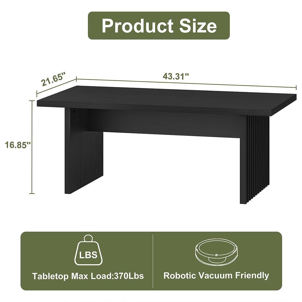 BON AUGURE Black Coffee Table, Modern Coffee Tables for Living Room, Wooden Center Table, Living Room Tables for Home, Office (Black Oak, 43Inch) BON AUGURE