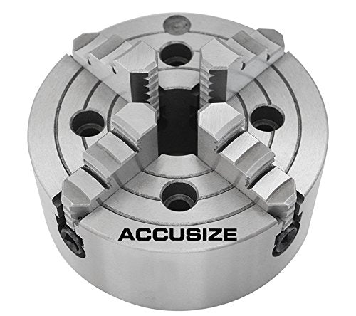 Accusize Industrial Tools 6'' 4-Jaw Independent Lathe Chucks, Plain Back, Semi-Steel Body, Including 1 Set Of Reversible Jaws, 0557-0006 Accusize Industrial Tools
