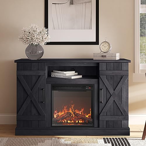 BELLEZE 47" TV Stand with 18" Electric Fireplace Heater & Media Entertainment Center Console Table for TV up to 50" with Open Storage Shelves & Cabinets - Veropeso (Rustic Grey) BELLEZE