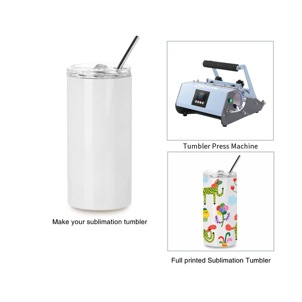 PYD Life Sublimation Blanks Tumbler Skinny 16 OZ Straight Stainless Steel Coffee Kids Tumbler with Lid and Metal Straw for Tumbler Heat Press Machine Sublimation Print 4 Pack PYD Life
