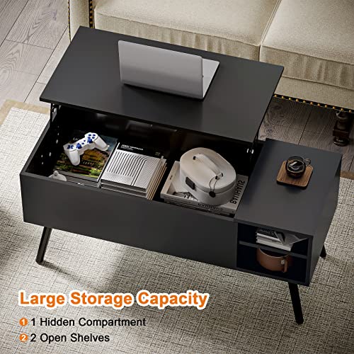 Koifuxii Coffee Table Lift Top - Black Coffee Table with Lifting Top and Hide Compartment Storage - Rectangle Coffee Table Wood - Lift up Coffee Tables for Living Room Koifuxii