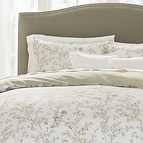 Laura Ashley Home - Queen Duvet Cover Set, Cotton Reversible Bedding with Matching Shams, Medium Weight Bedding for All Seasons (Lindy Green, Queen) Laura Ashley