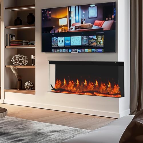 Home4me 36 inch Electric Fireplace, Modern 3-Sided View Electric Fireplace Inserts, 750/1500W Recessed and Wall Mount Fireplaces with Realistic Adjustable Flame, Remote Control, Timer, Low Noise Home4me
