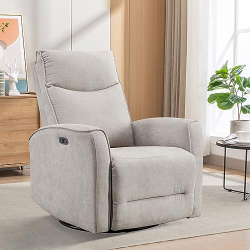 ANJ Power Swivel Recliner Chair, Glider Rocker Recliner with USB Port, Electric Nursery Recliners Sofa Rocking Chairs for Living Room, Bedroom(Grey)