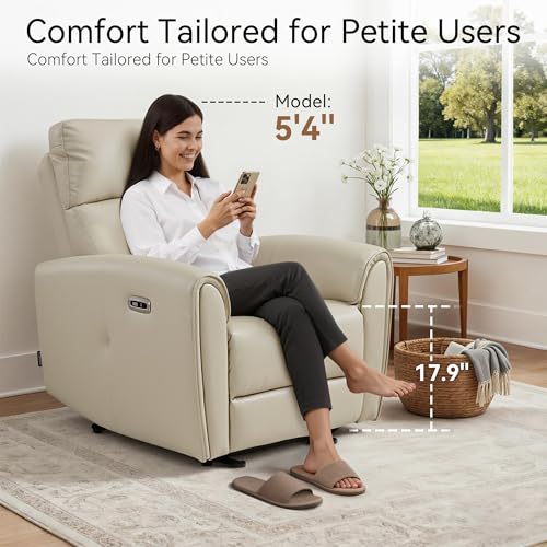 MCombo Power Small Recliners for Small Spaces, Living Room, RVs, Modern Style Zero Wall Hugger Recliners Chair with Lumbar Support, USB&Charging Ports, FSC Certified, Faux Leather PR699 (Beige)