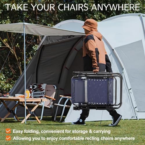 Sweetcrispy Zero Gravity Chairs, Set of 4 Portable Recliner Beach Camping Patio Outdoor Folding Lounge Chair with Cup Holder Trays and Adjustable Pillow for Poolside, Garden, Backyard, Lawn (Blue)