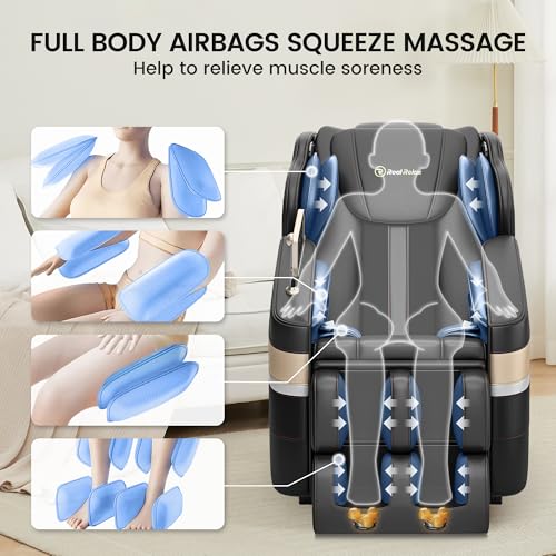 Real Relax Massage Chair, Full Body Zero Gravity Massage Recliner, with Auto Modes, LCD, Bluetooth, Foot Massage, Black Real Relax